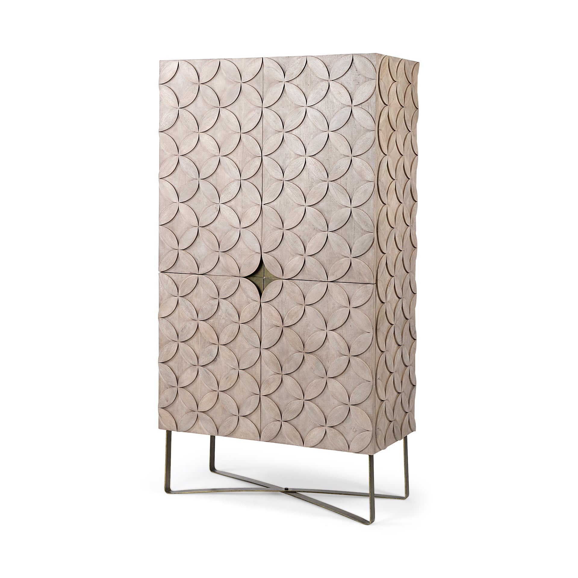 Mercana Excelsior II 68.1" H Light Brown Wood Gold Iron Base Storage Cabinet