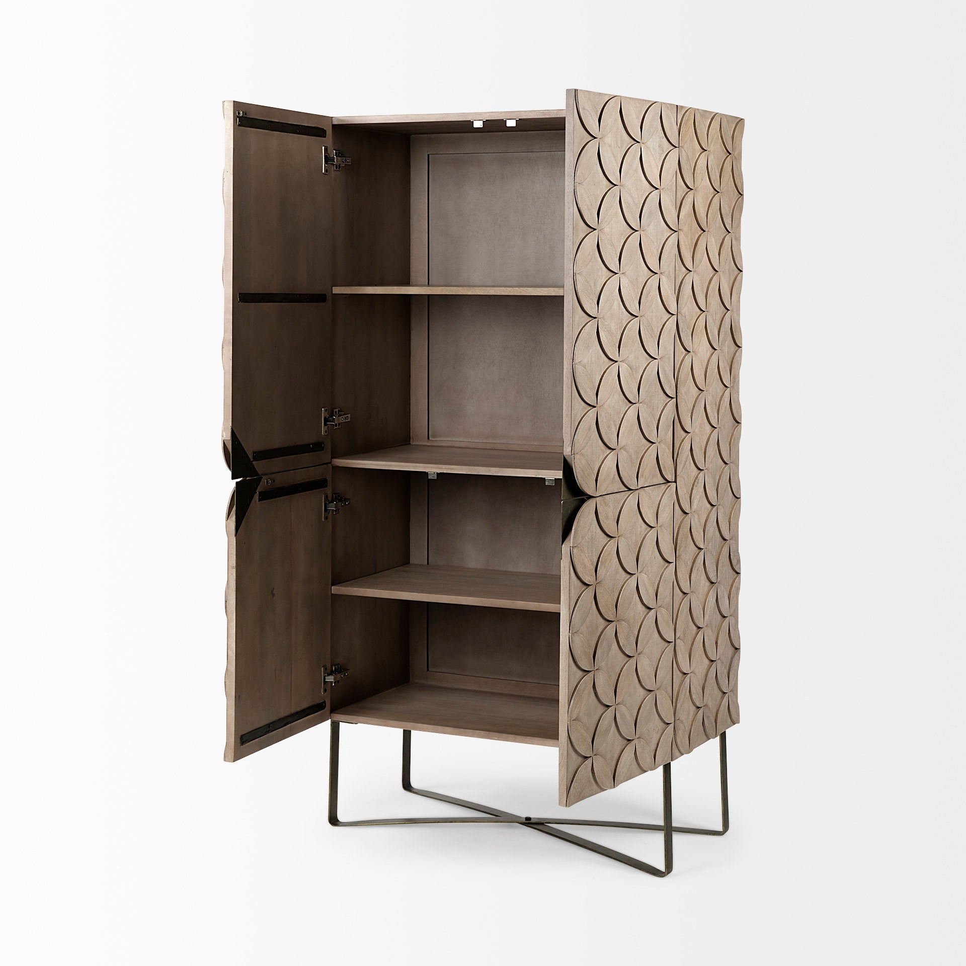 Mercana Excelsior II 68.1" H Light Brown Wood Gold Iron Base Storage Cabinet