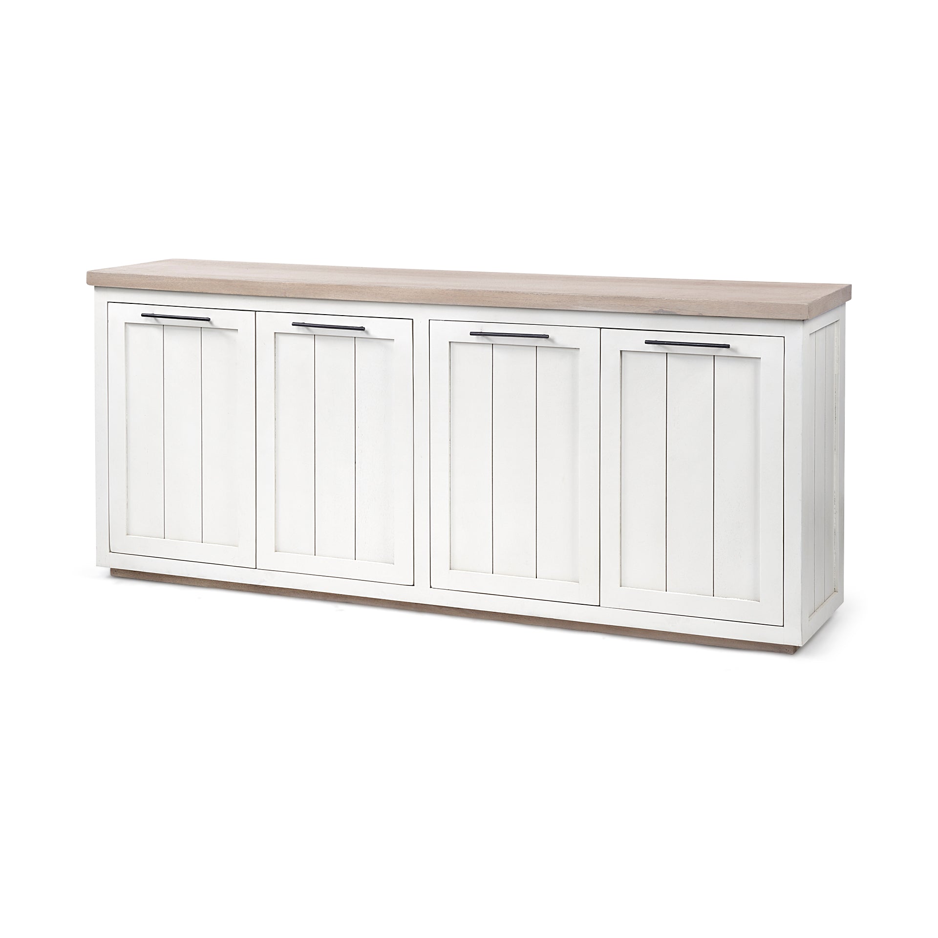 Mercana Fairview III Solid Wood Brown Top and White Frame 4 Cabinet Door Sideboard