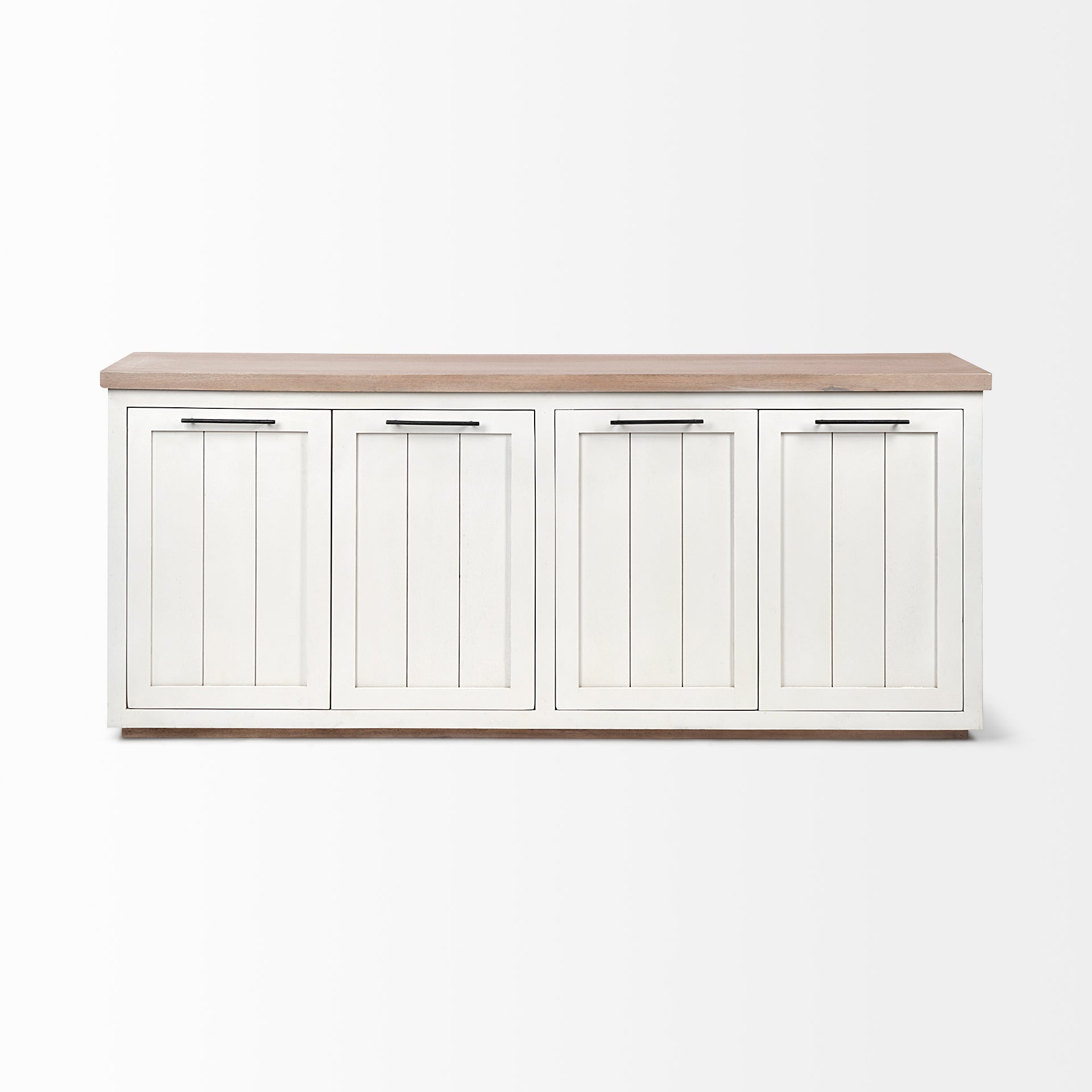 Mercana Fairview III Solid Wood Brown Top and White Frame 4 Cabinet Door Sideboard