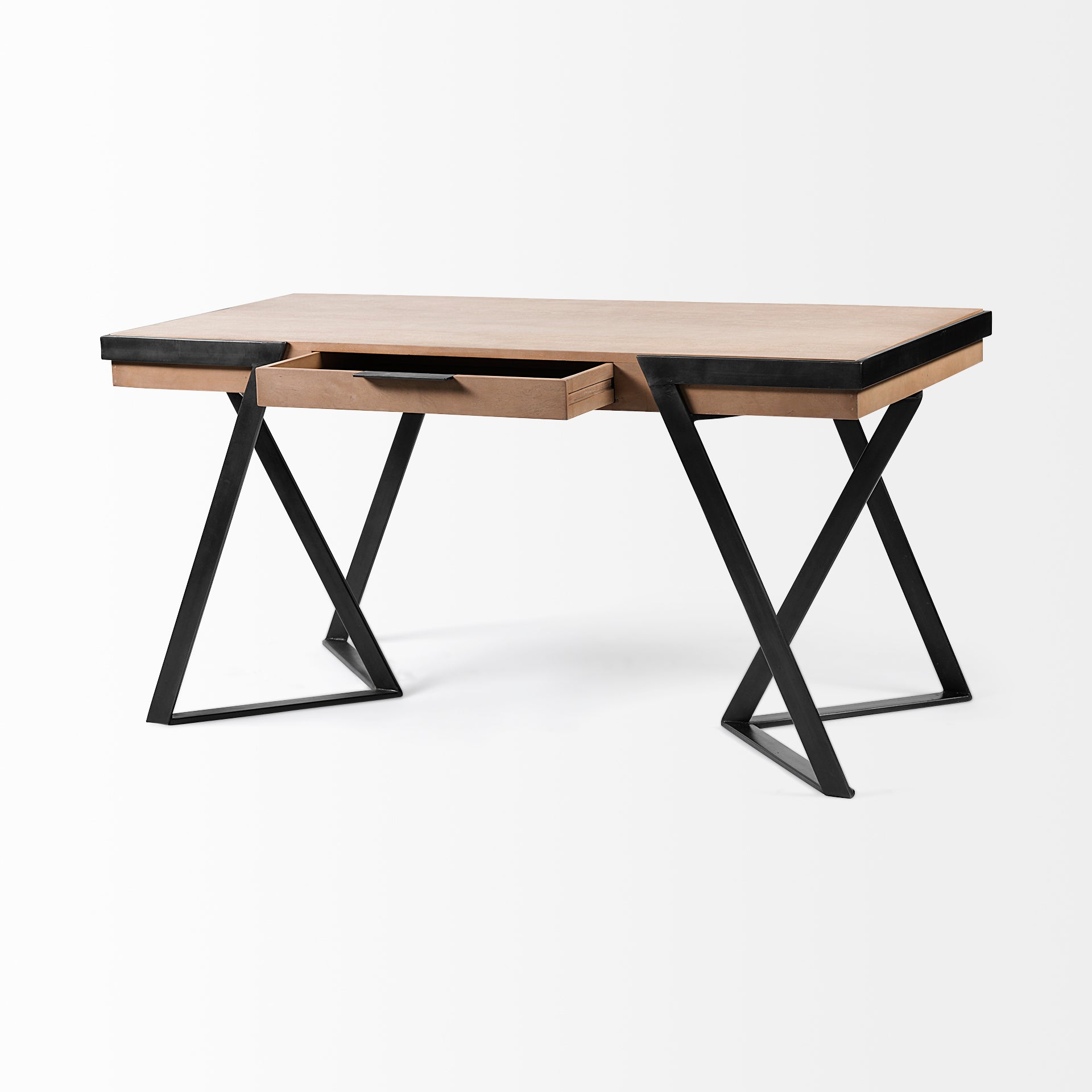 Mercana Steinbeck 61L x 28.75W x 30H Light Brown Wooden Iron Frame Office Desk
