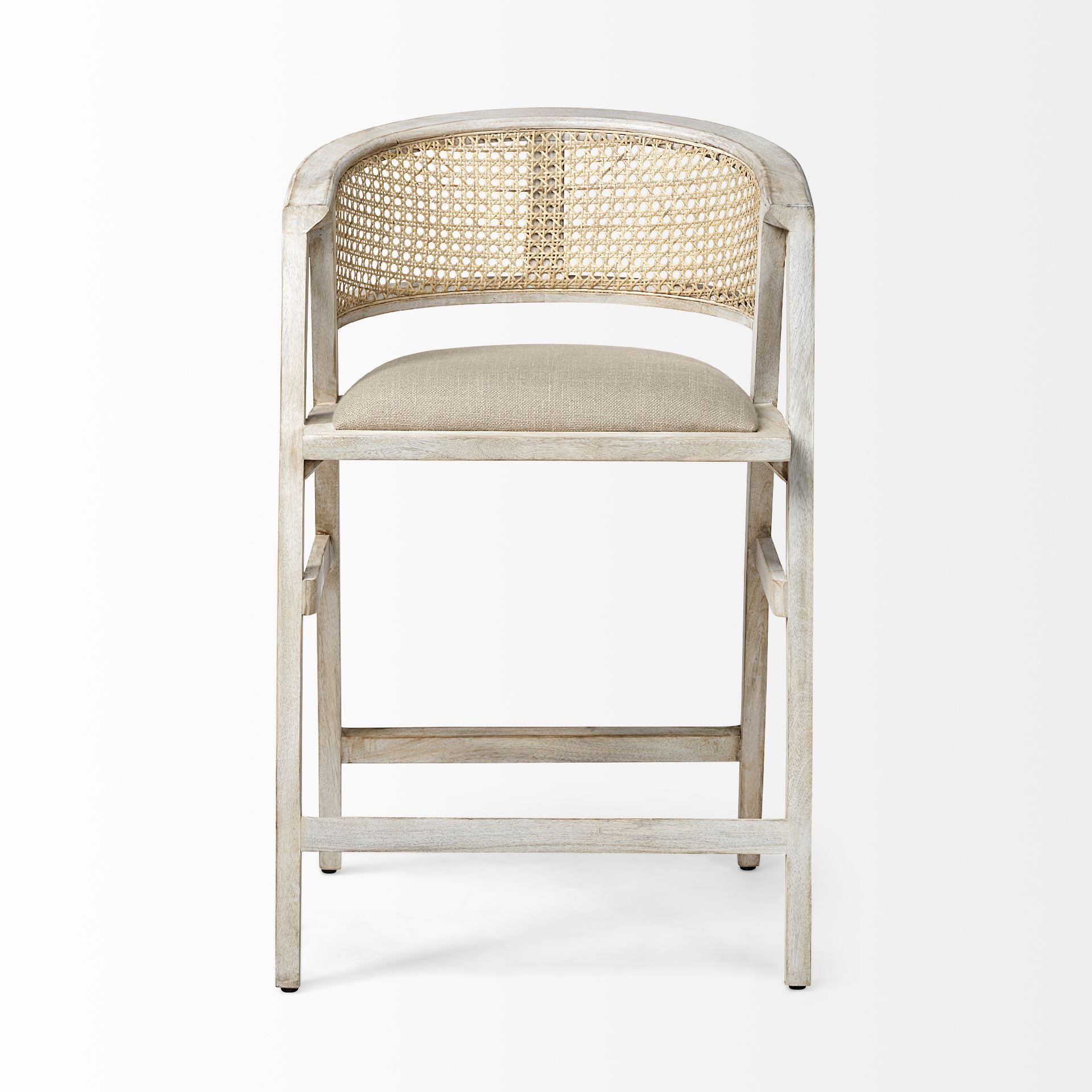 Mercana Tabitha 26.75" Seat Height Beige Fabric/Rattan Seat Blonde Wood Frame Counter Stool