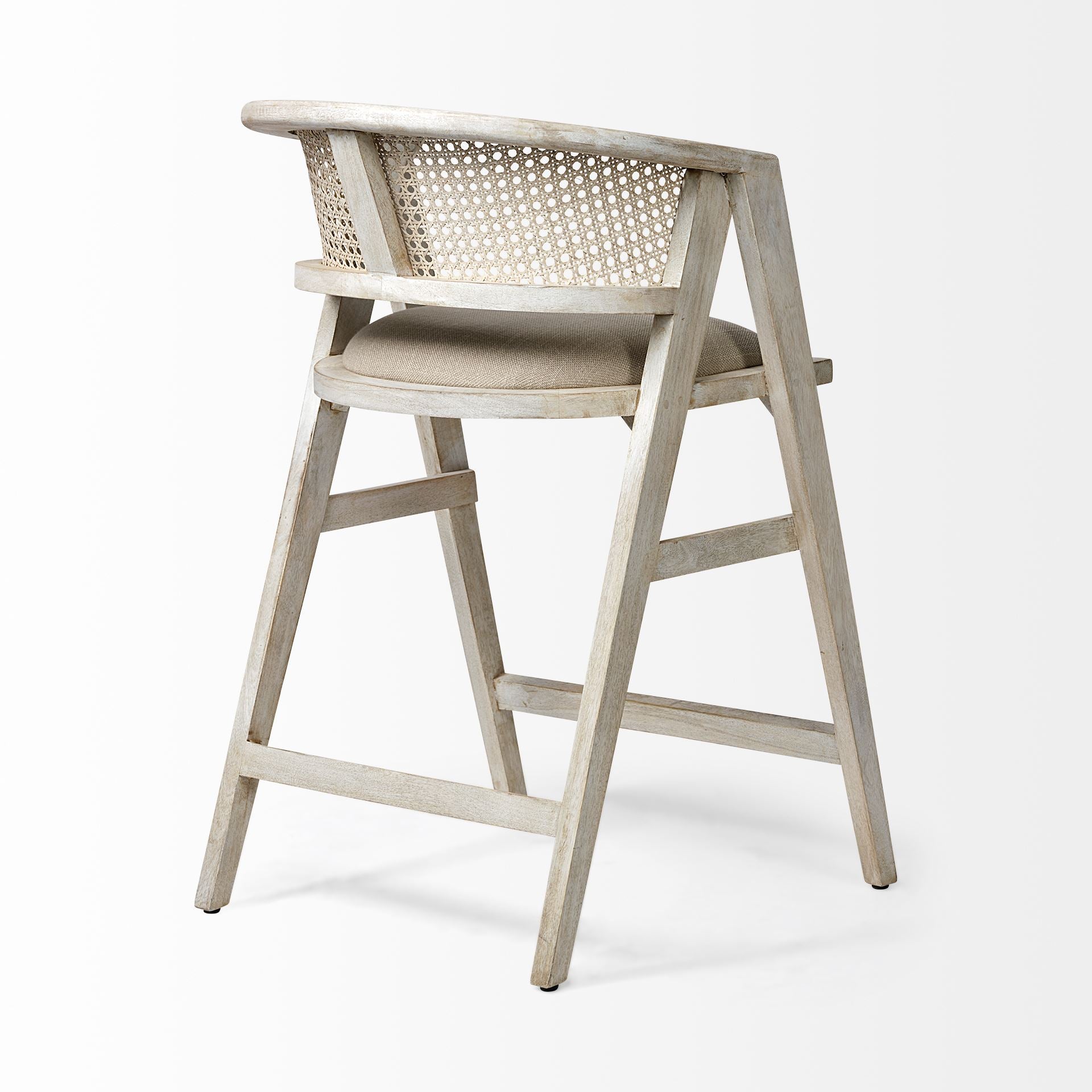 Mercana Tabitha 26.75" Seat Height Beige Fabric/Rattan Seat Blonde Wood Frame Counter Stool