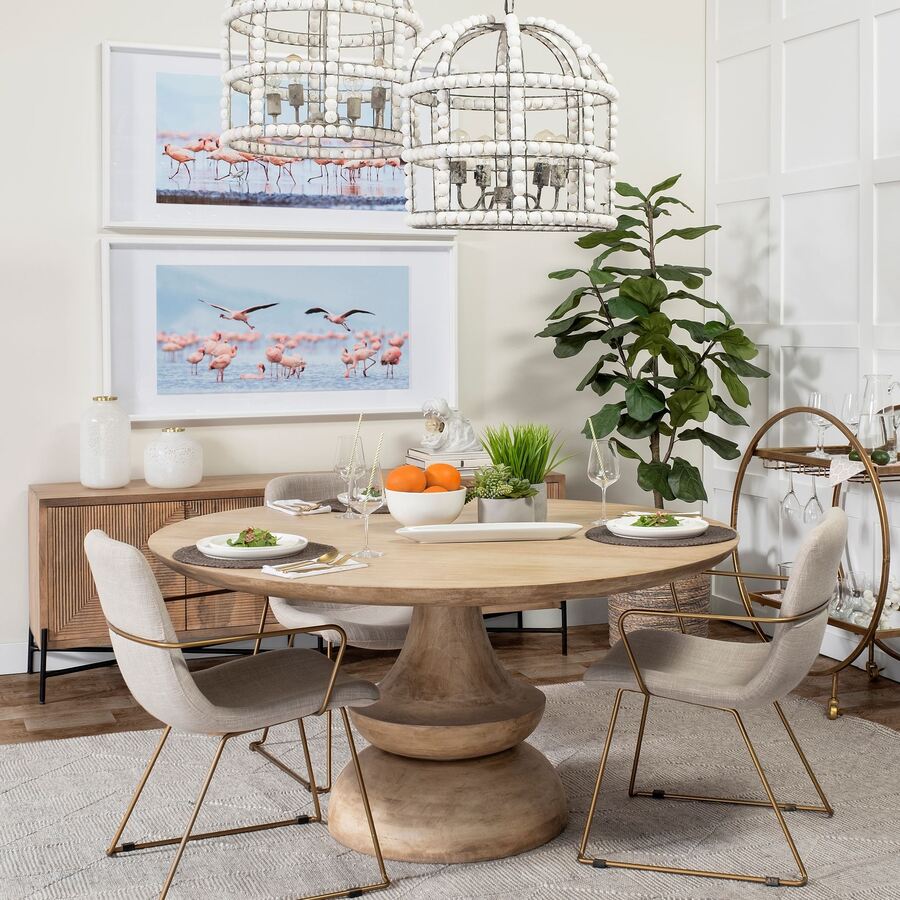 Mercana Crossman 60" Round Blonde Solid Wood and Base Dining Table