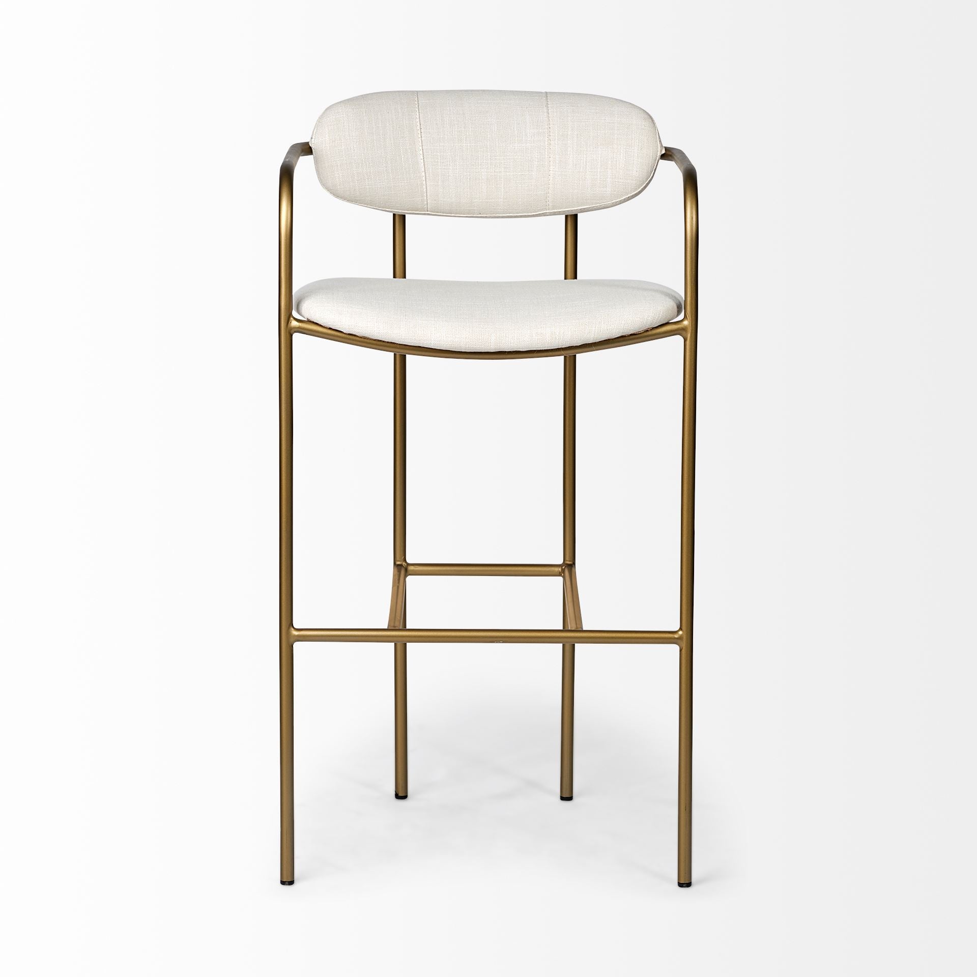 Mercana Parker 30" Seat Height Cream Fabric Seat Gold Metal Bar Stool