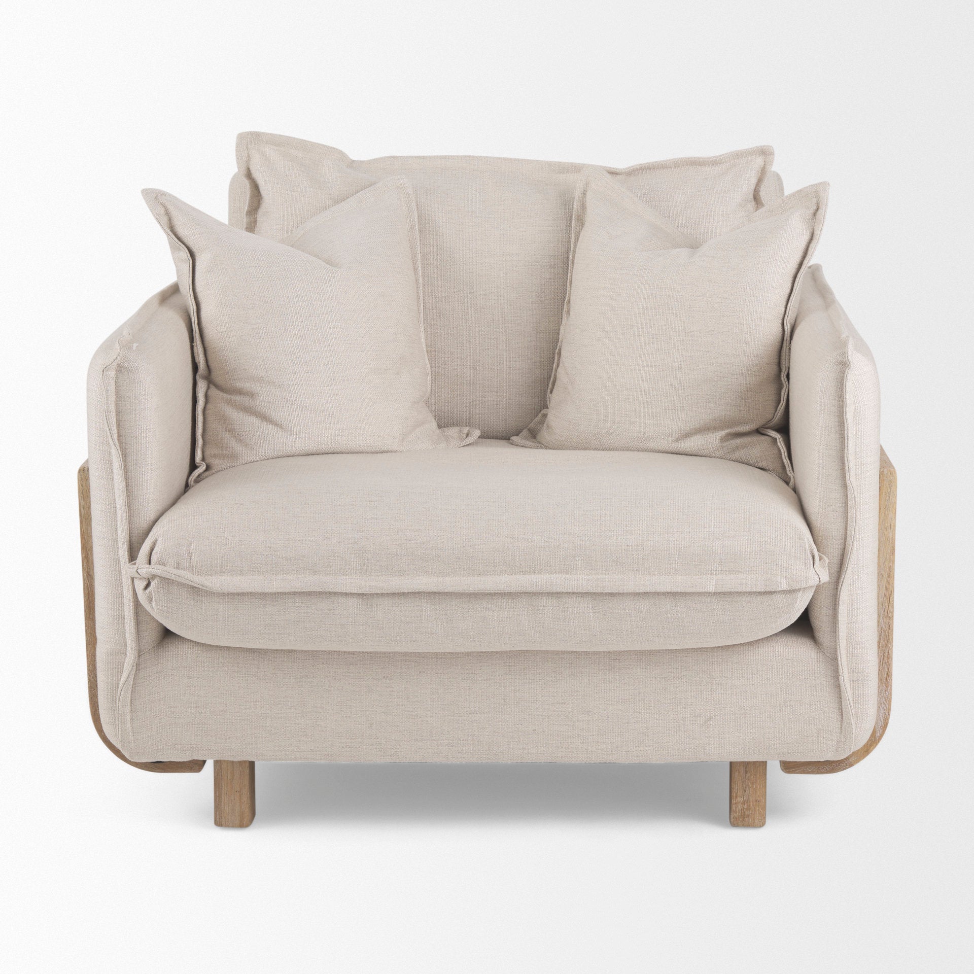Mercana Roy II Beige Upholstered and Brown Wood Frame Arm Chair