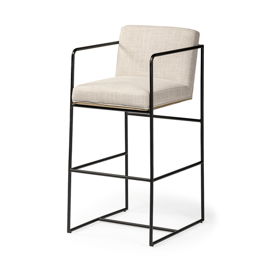 Mercana Stamford 40" Total Height Light Beige Upholstered Seat With Wood Back, Metal Frame Bar Stool