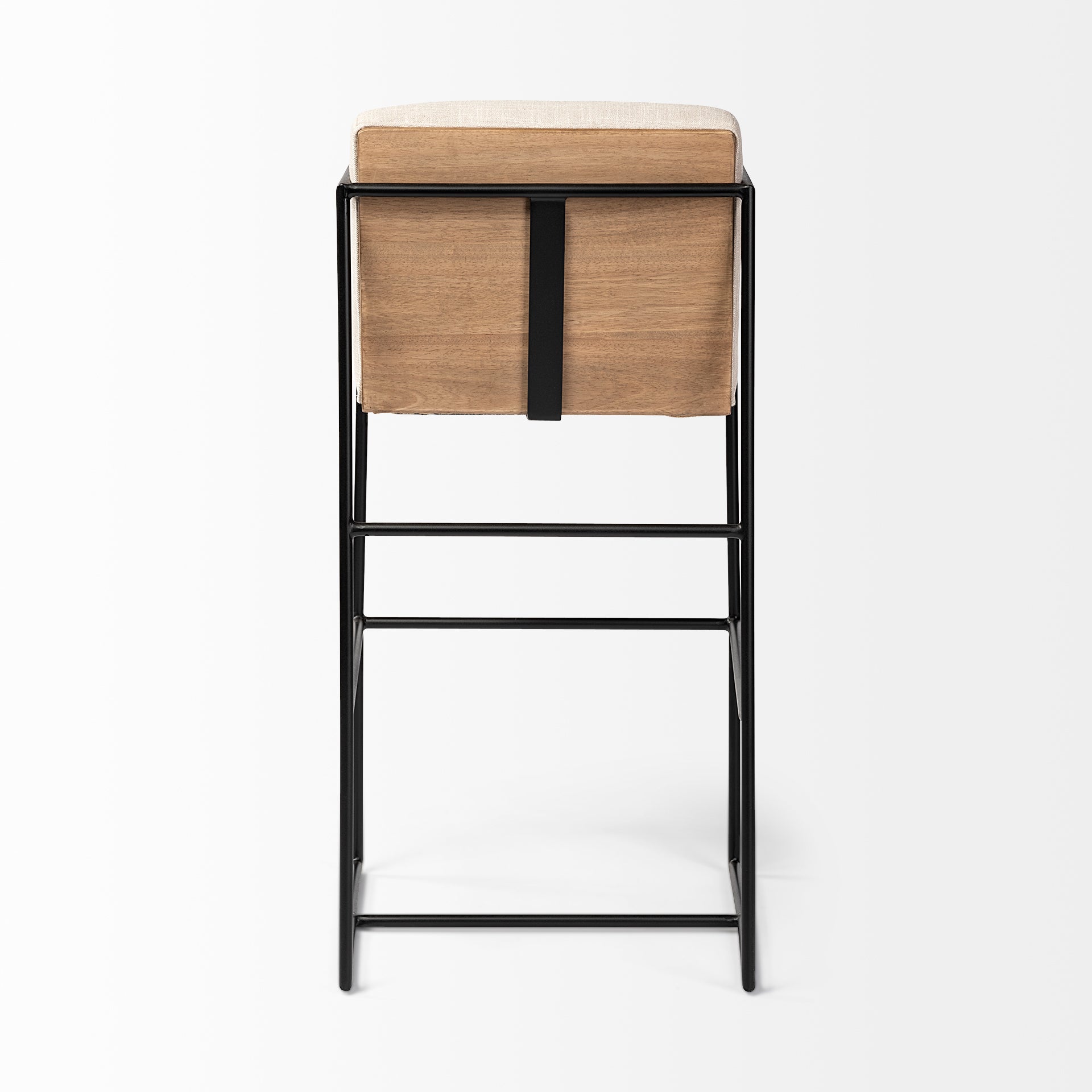 Mercana Stamford 40" Total Height Light Beige Upholstered Seat With Wood Back, Metal Frame Bar Stool