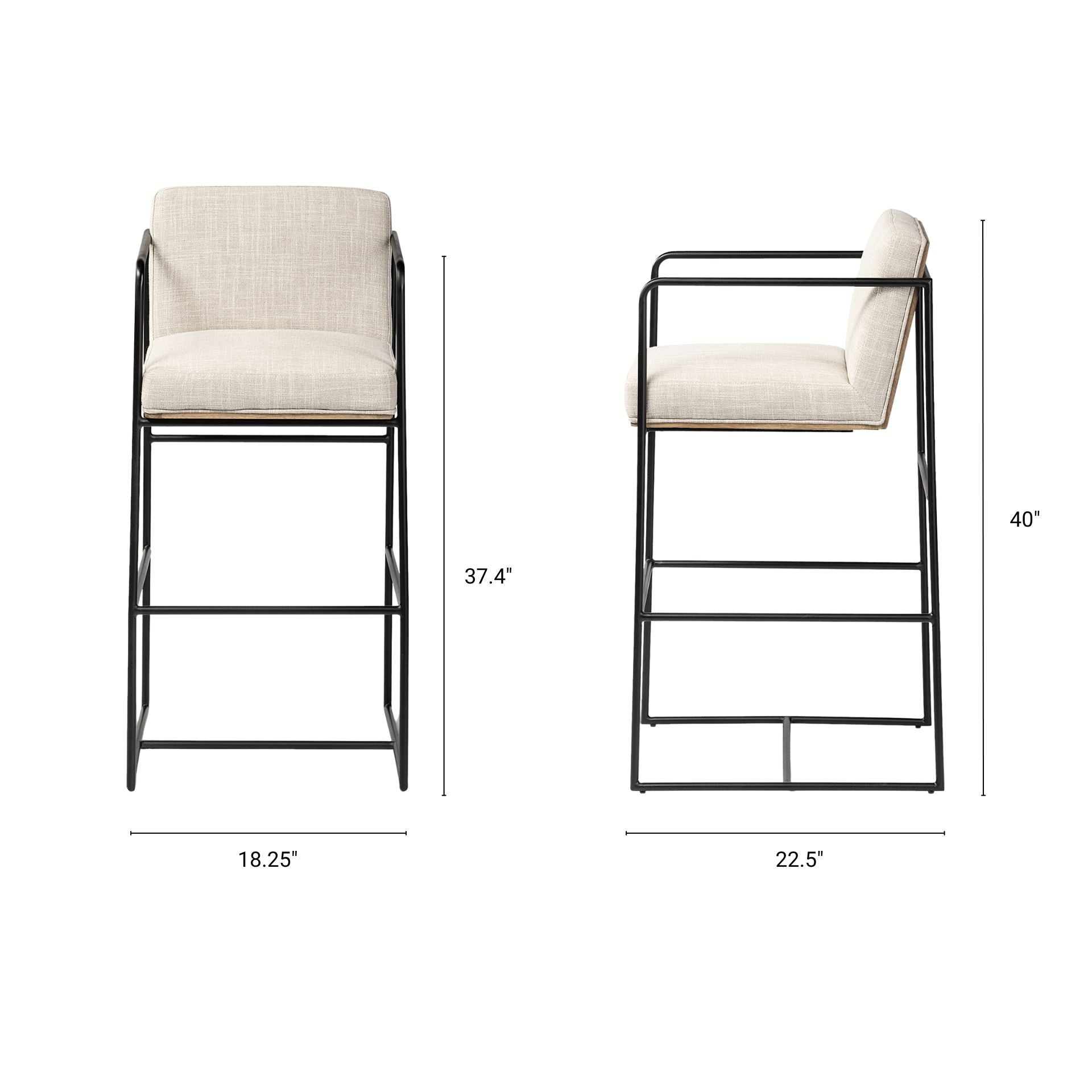 Mercana Stamford 40" Total Height Light Beige Upholstered Seat With Wood Back, Metal Frame Bar Stool