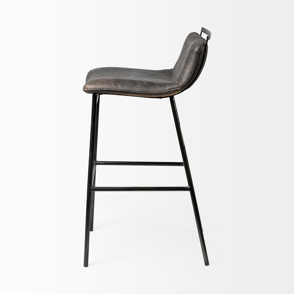 Mercana Kavalan 37.5" Total Height Ebony Leather Seat Black Metal Frame Bar Stool