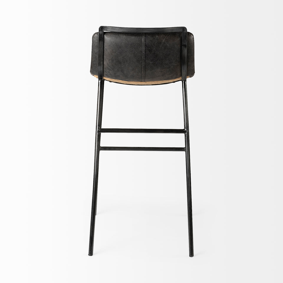 Mercana Kavalan 37.5" Total Height Ebony Leather Seat Black Metal Frame Bar Stool