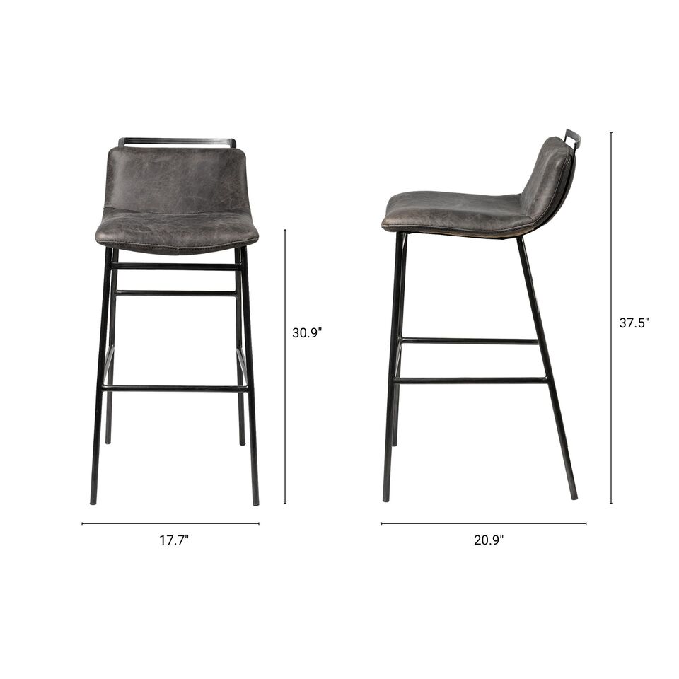 Mercana Kavalan 37.5" Total Height Ebony Leather Seat Black Metal Frame Bar Stool