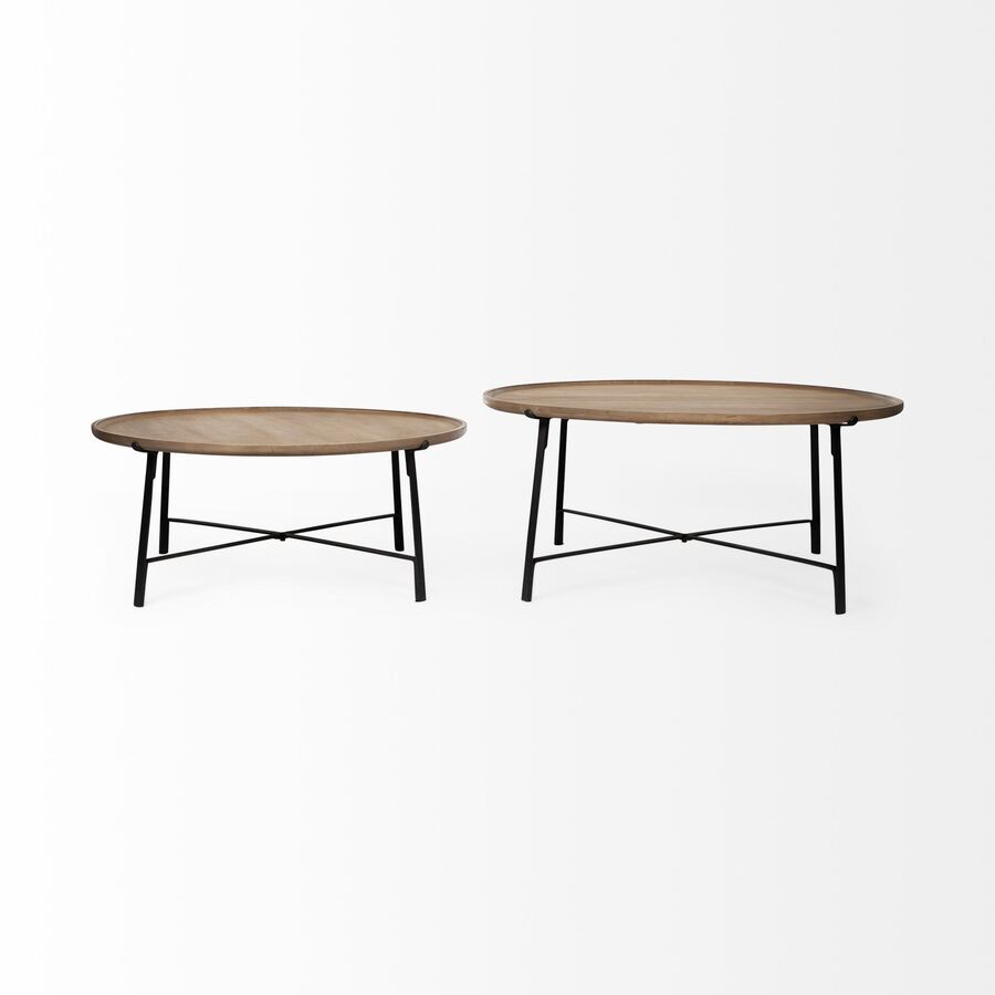 Mercana Helios (Set of 2) Brown Solid Wood Top Black Metal Base Nesting Coffee Tables