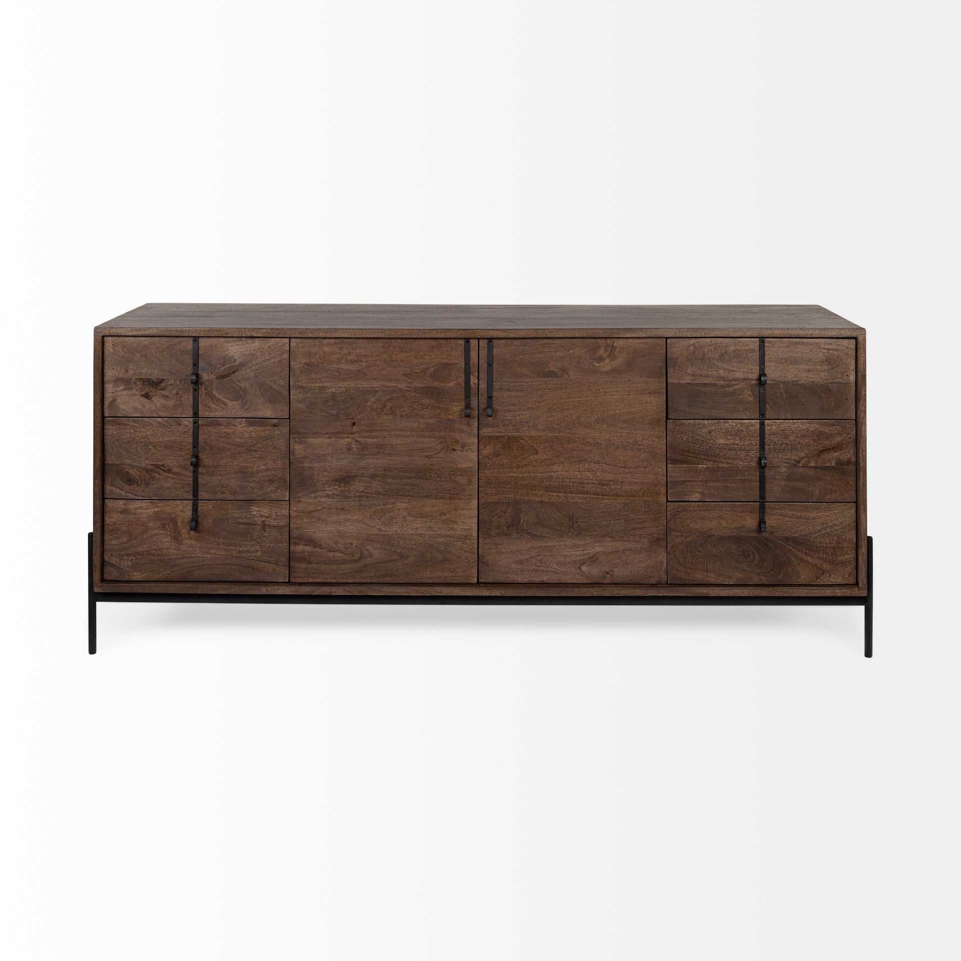 Mercana Glenn VI Dark Brown Wood Frame with Black Iron Accent 6 Drawer 2 Door Cabinet Sideboard