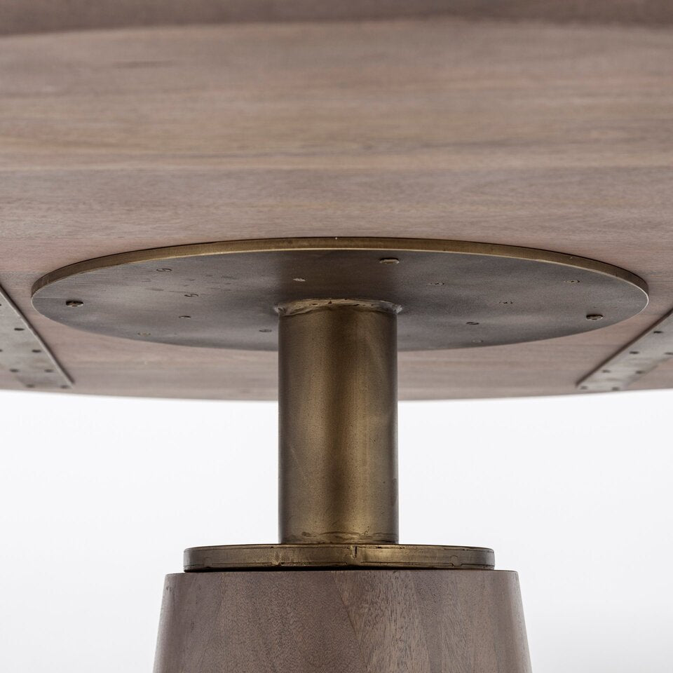 Mercana Maxwell 54" Brown Solid Wood Top Brown Metal/Wood Base Dining Table