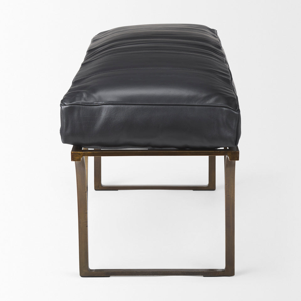 Mercana Jessie 55L x 16W Black Leather Seat With Gold Metal Base Accent Bench