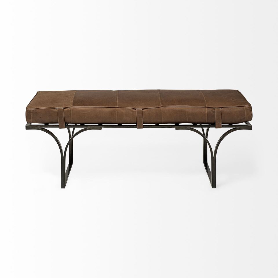 Mercana Jessie 55L x 16W Black Leather Seat With Gold Metal Base Accent Bench