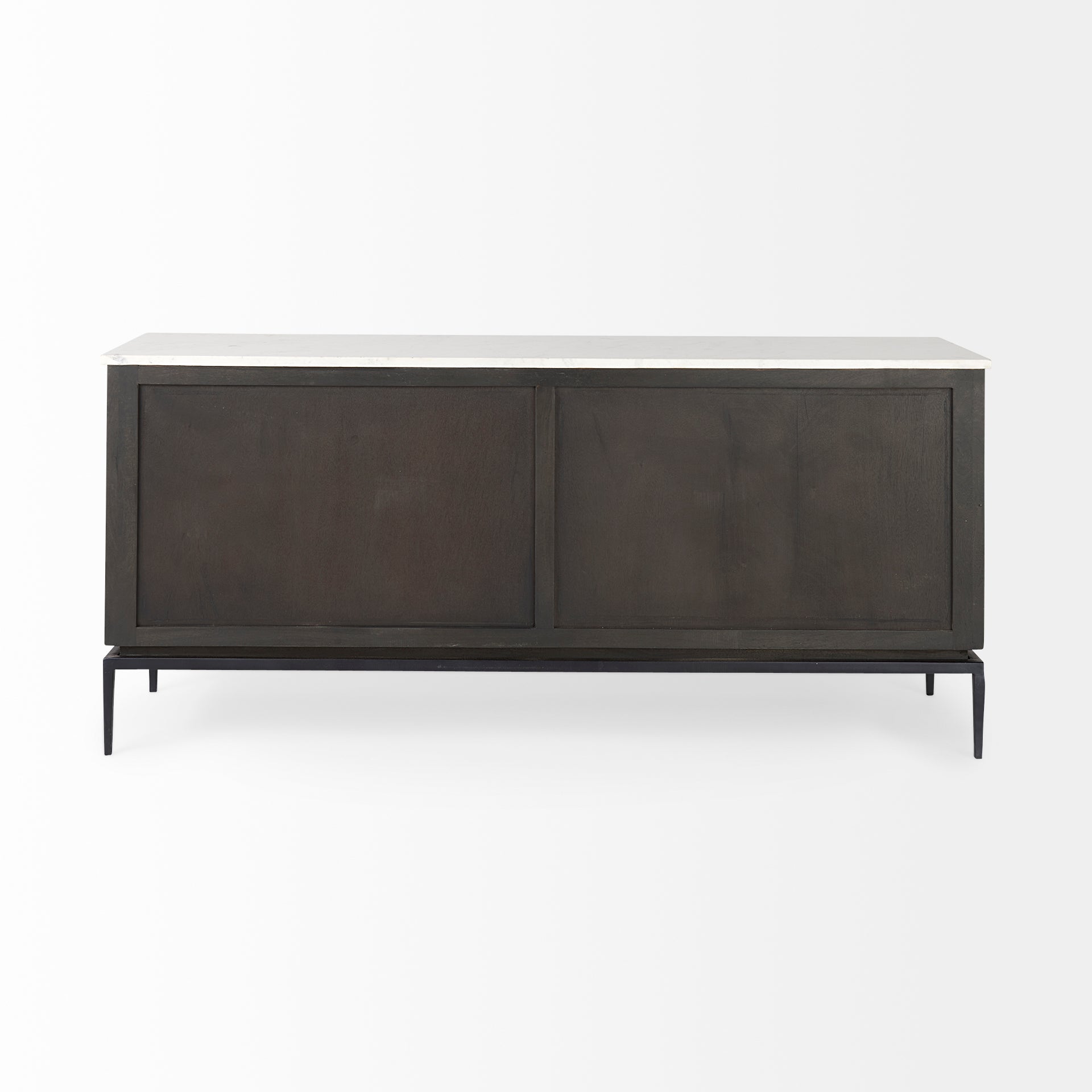 Mercana Divina Black-Brown Wood with White Marble Top and Black Metal Base Sideboard