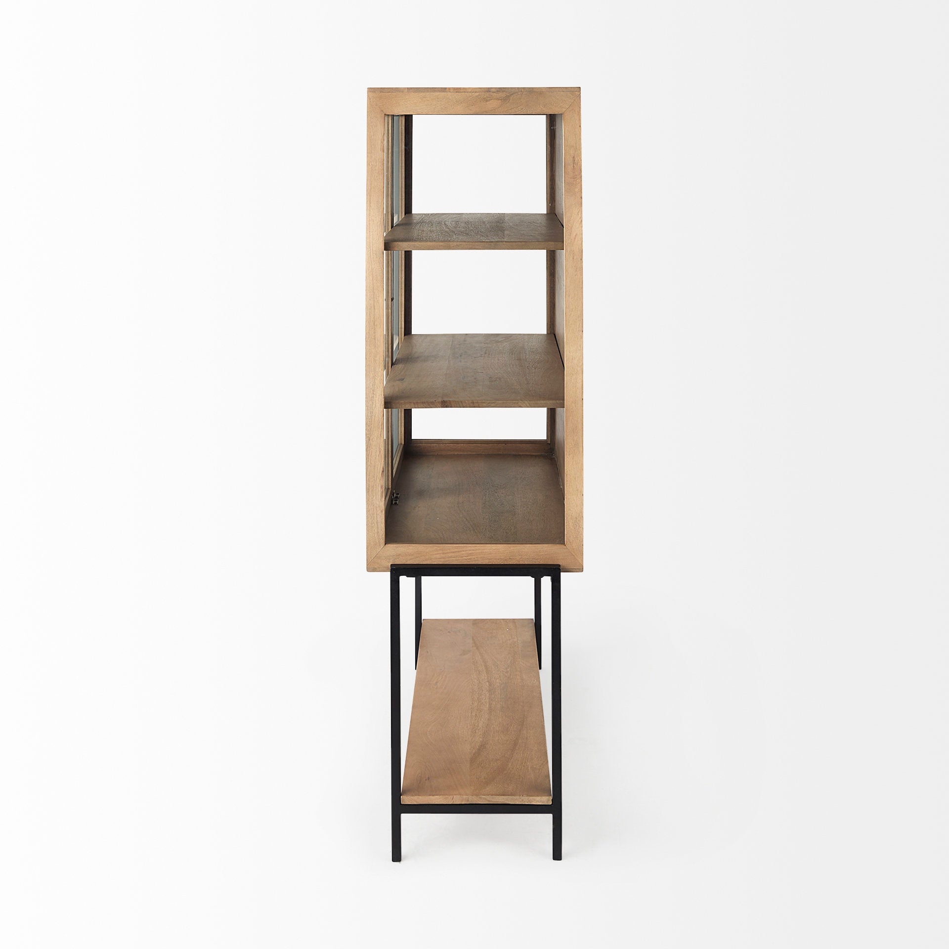 Mercana Arelius Light Brown Wood with Black Metal Base Display Cabinet