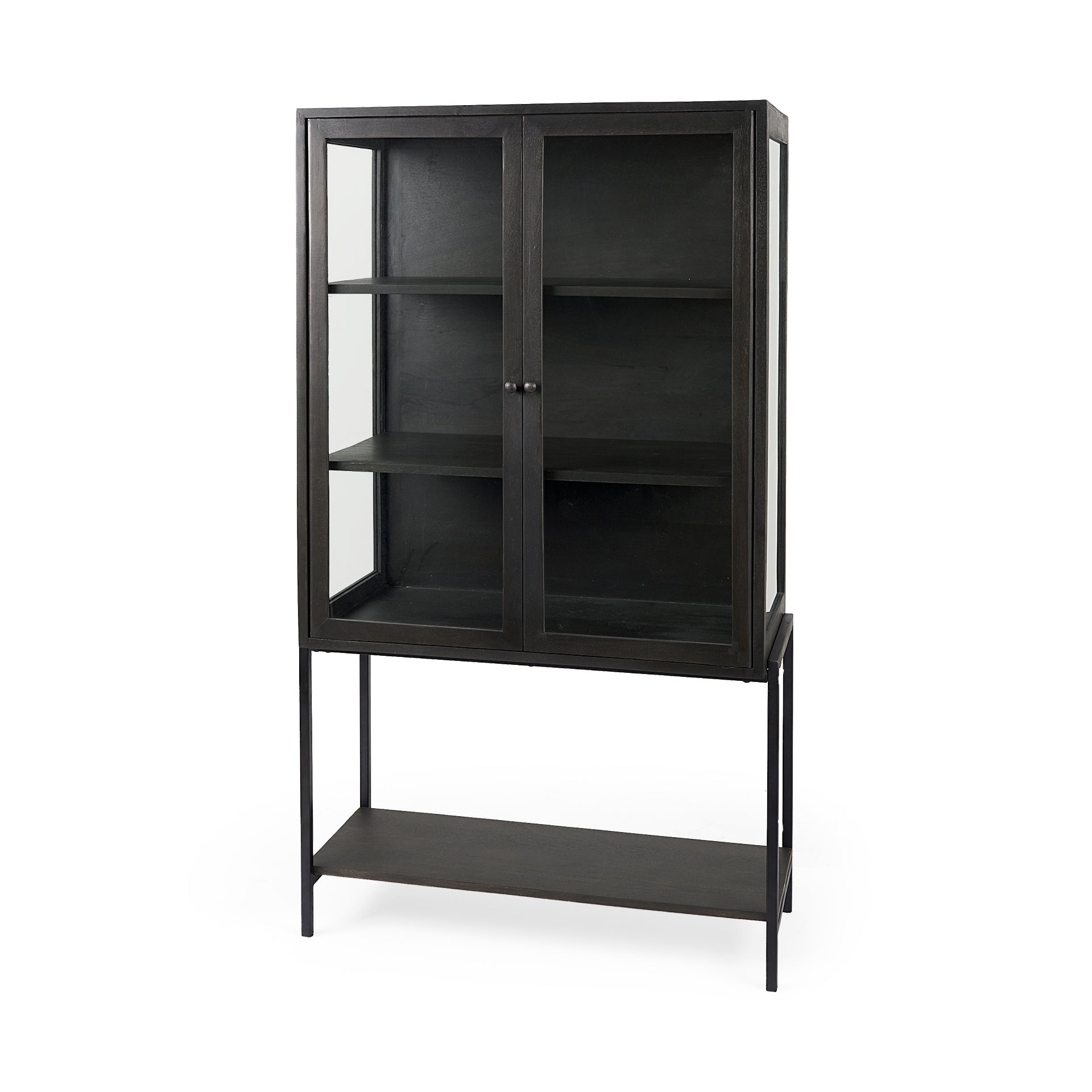 Mercana Arelius Light Brown Wood with Black Metal Base Display Cabinet
