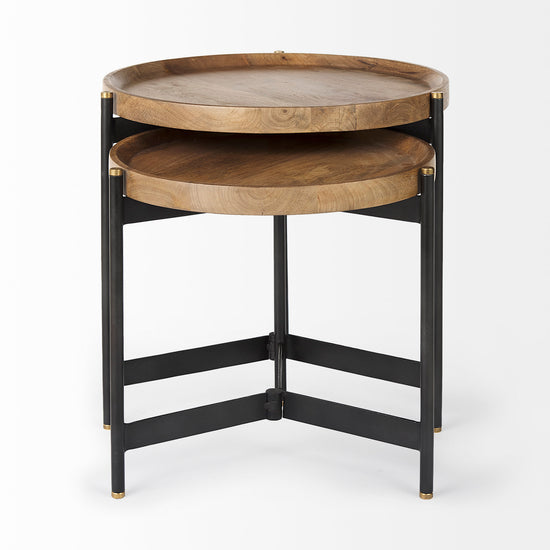 Mercana Marquisa (Set of 2) 22.5L x 22.5W x 20.8H Light Brown Wood With Black Metal Base Nesting Side Tables