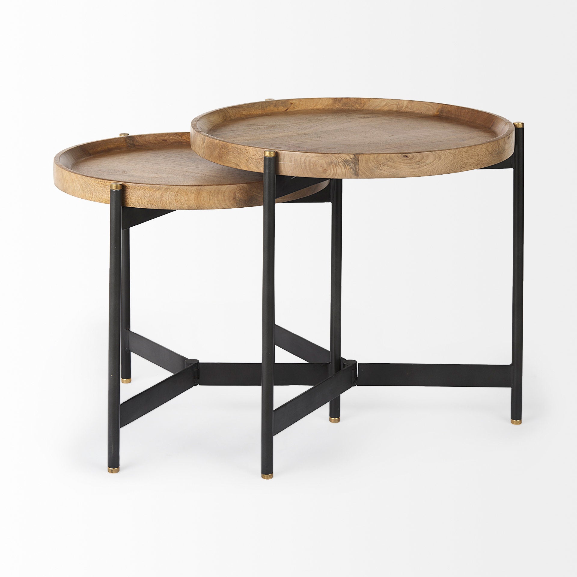 Mercana Marquisa (Set of 2) 22.5L x 22.5W x 20.8H Light Brown Wood With Black Metal Base Nesting Side Tables