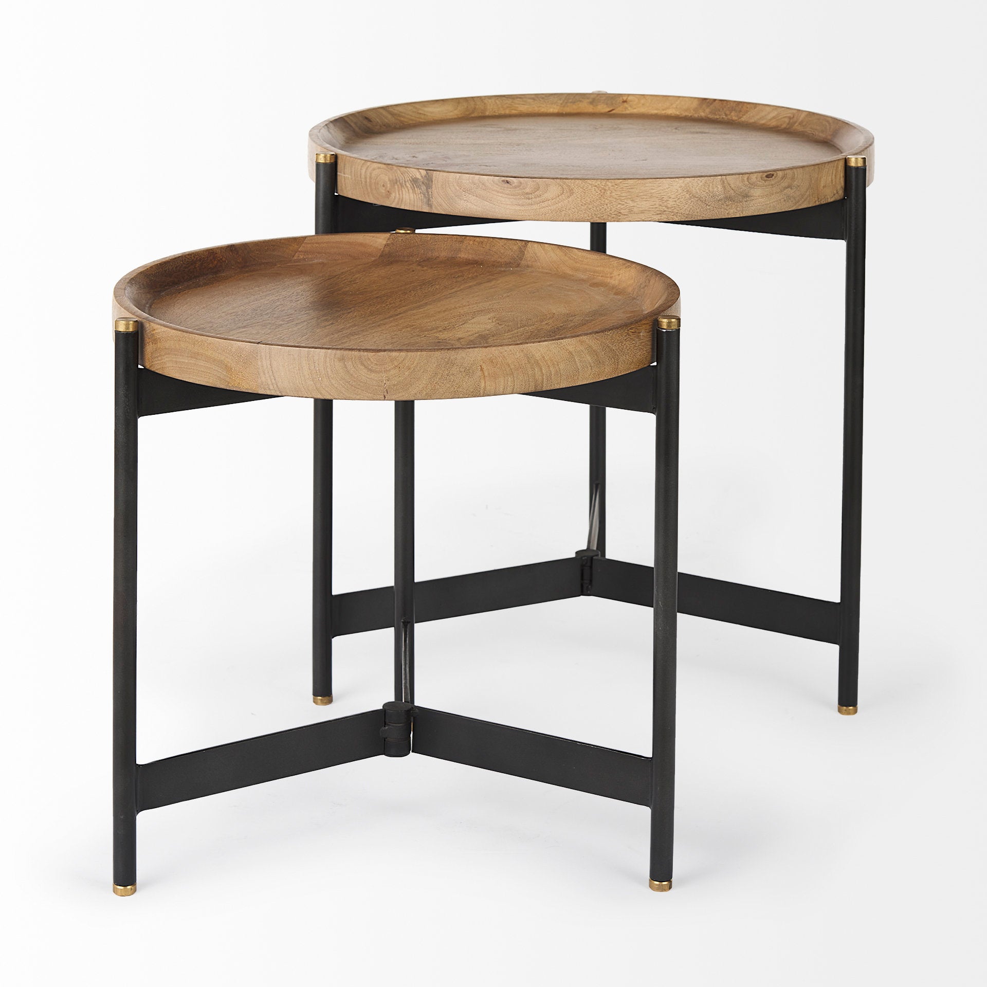 Mercana Marquisa (Set of 2) 22.5L x 22.5W x 20.8H Light Brown Wood With Black Metal Base Nesting Side Tables