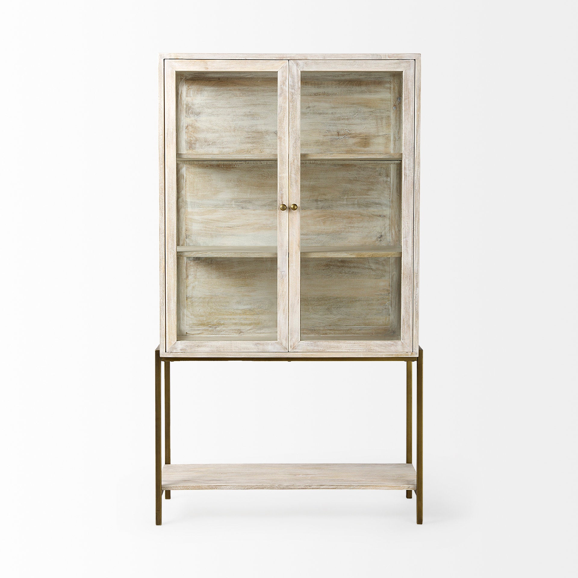 Mercana Arelius Medium Brown Wood with Black Metal Base Display Cabinet