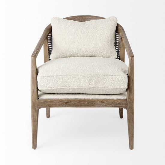 Mercana Landon Light Brown Wood With Cream Fabric Seat and Cane Back Accent Chair