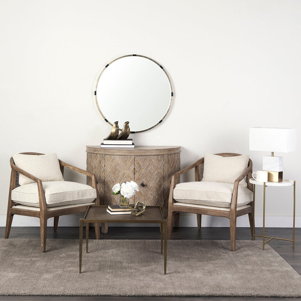 Mercana Landon Light Brown Wood With Cream Fabric Seat and Cane Back Accent Chair