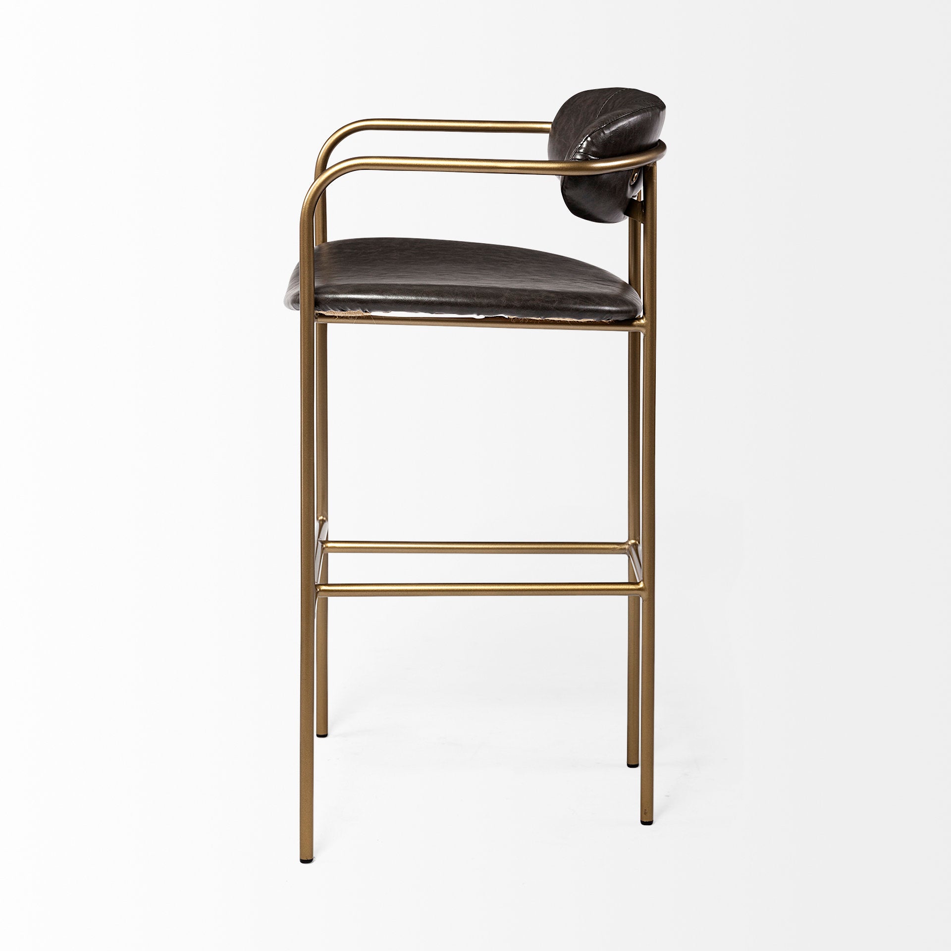 Mercana Parker Brown Faux Leather Seat Gold Metal Bar Stool