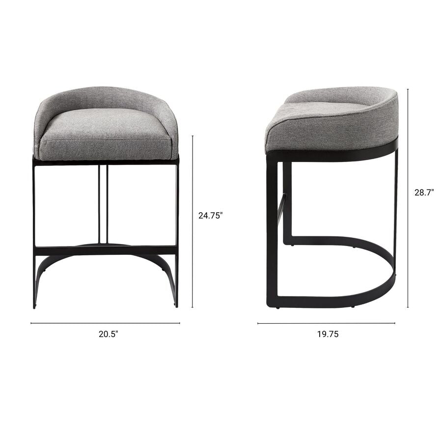 Mercana Hollyfield II Gray Fabric Seat With Gray Metal Base Counter Stool