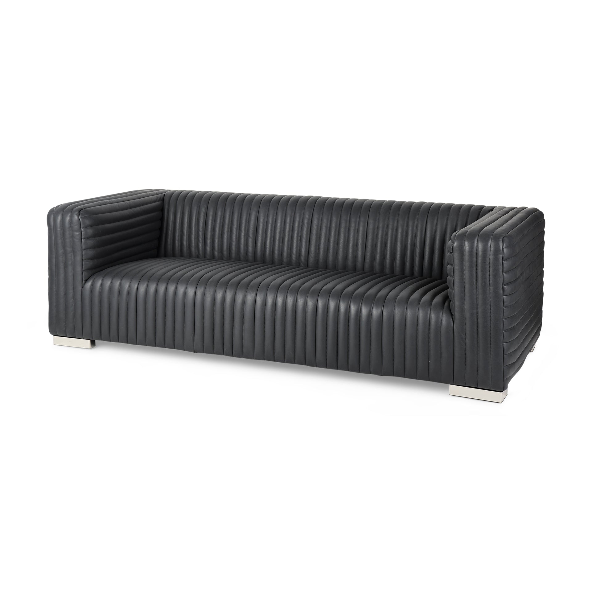 Mercana Ricciardo Black Leather Wrapped Three Seater Sofa