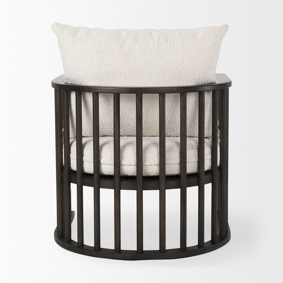 Mercana Kopari 30.1L x 30.5W x 37.2H White Boucle Fabric With Dark Brown Wood Accent Chair