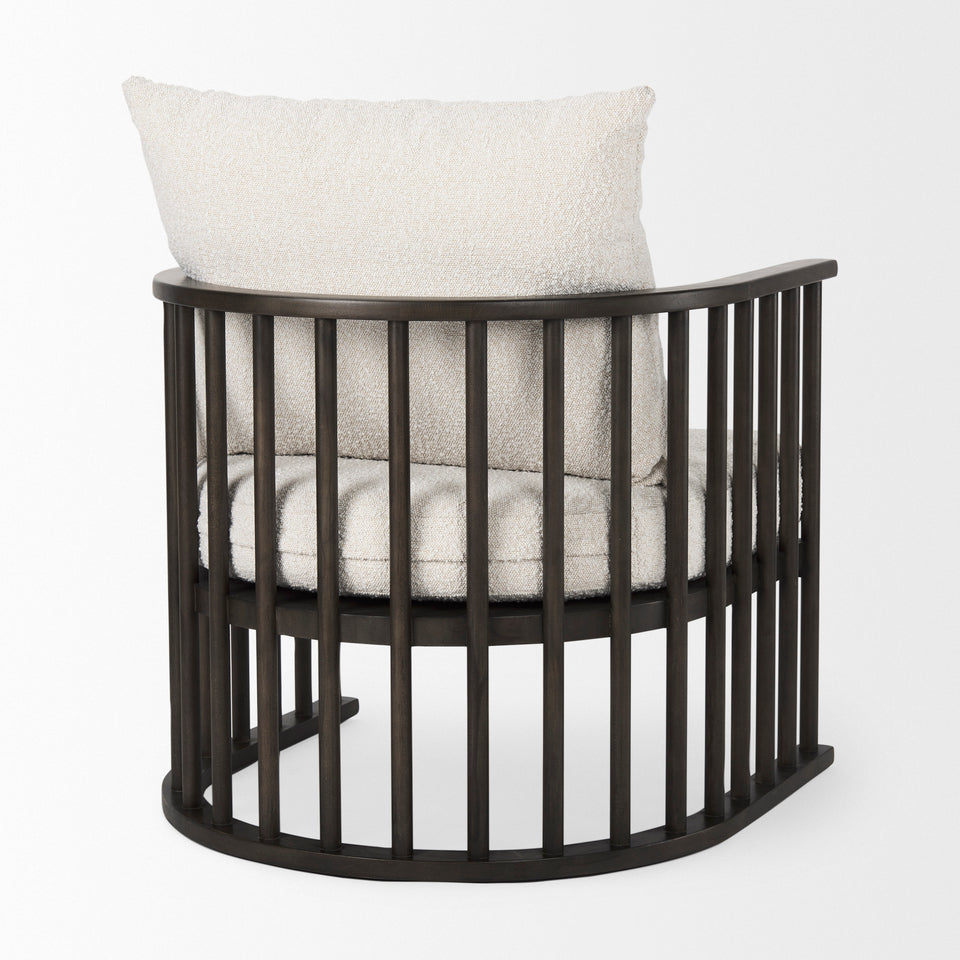 Mercana Kopari 30.1L x 30.5W x 37.2H White Boucle Fabric With Dark Brown Wood Accent Chair