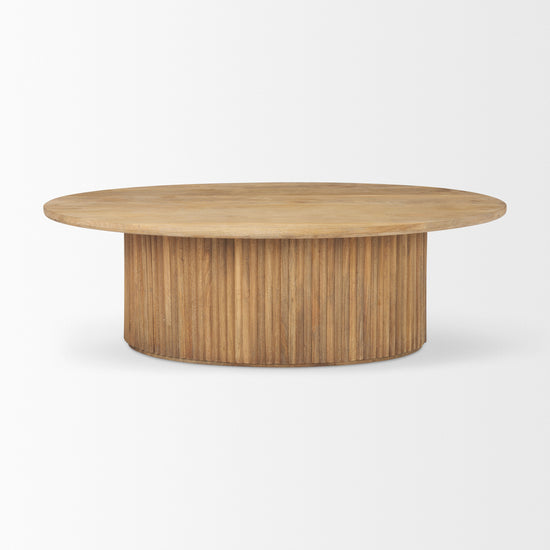 Mercana Terra 48L x 28W x 15H Light Brown Wood Oval Fluted Coffee Table