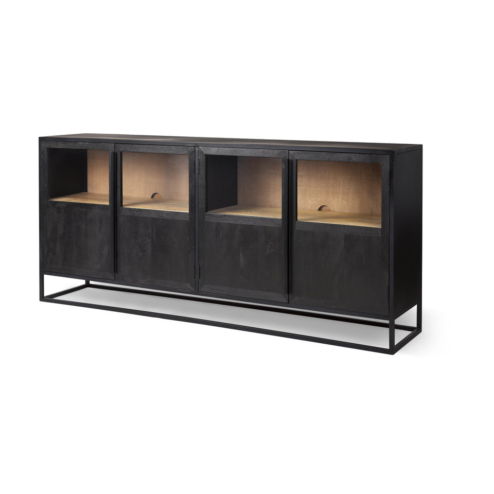 Mercana Sloan 80.0L x 17.0W x 36.0H Black Wood With Black Metal Frame Sideboard