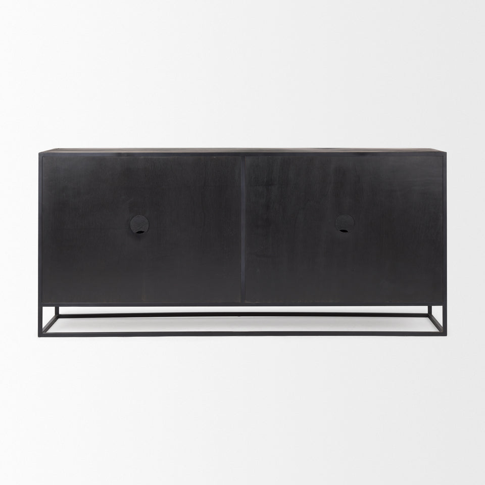 Mercana Sloan 80.0L x 17.0W x 36.0H Black Wood With Black Metal Frame Sideboard