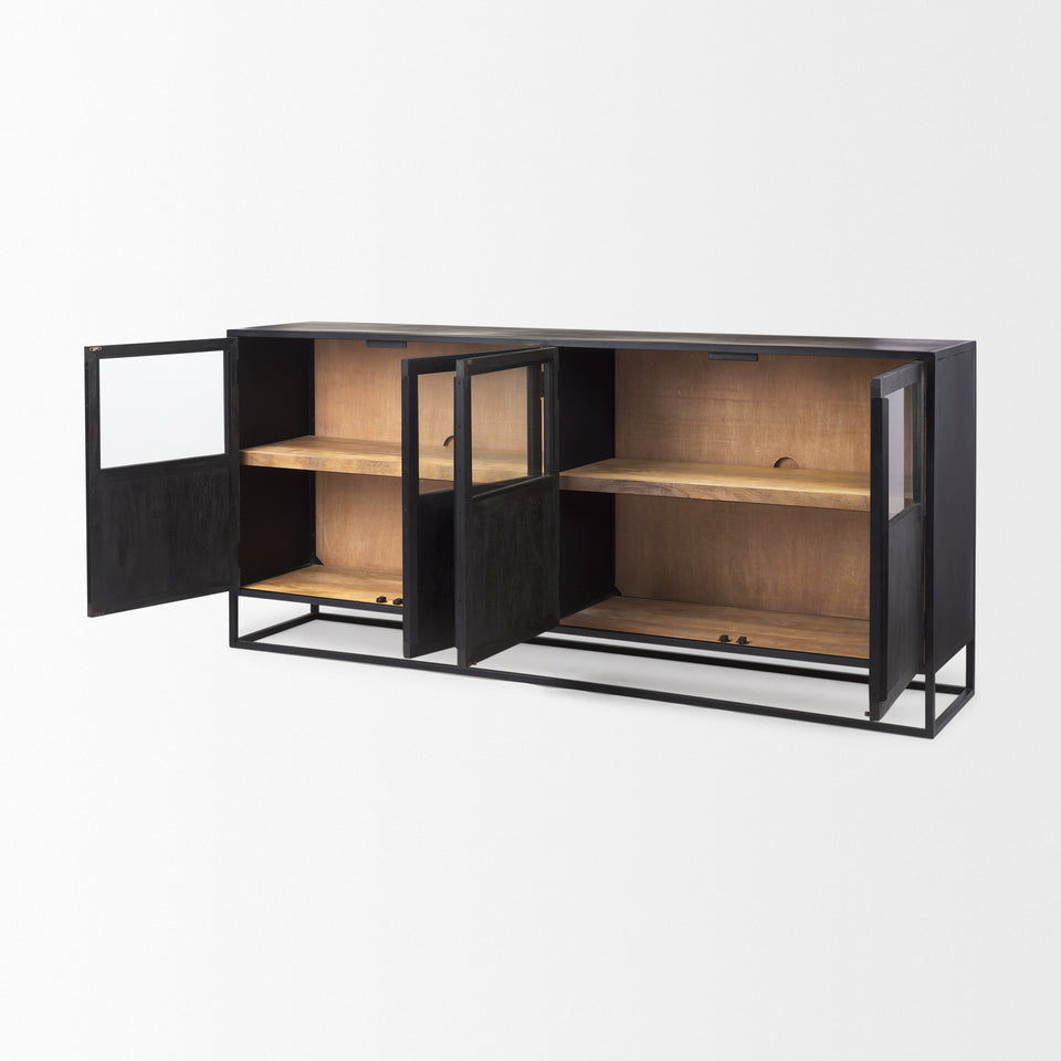 Mercana Sloan 80.0L x 17.0W x 36.0H Black Wood With Black Metal Frame Sideboard
