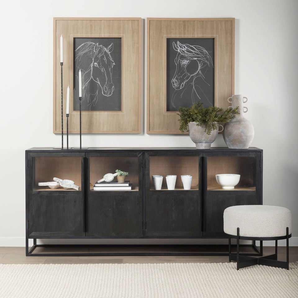 Mercana Sloan 80.0L x 17.0W x 36.0H Black Wood With Black Metal Frame Sideboard