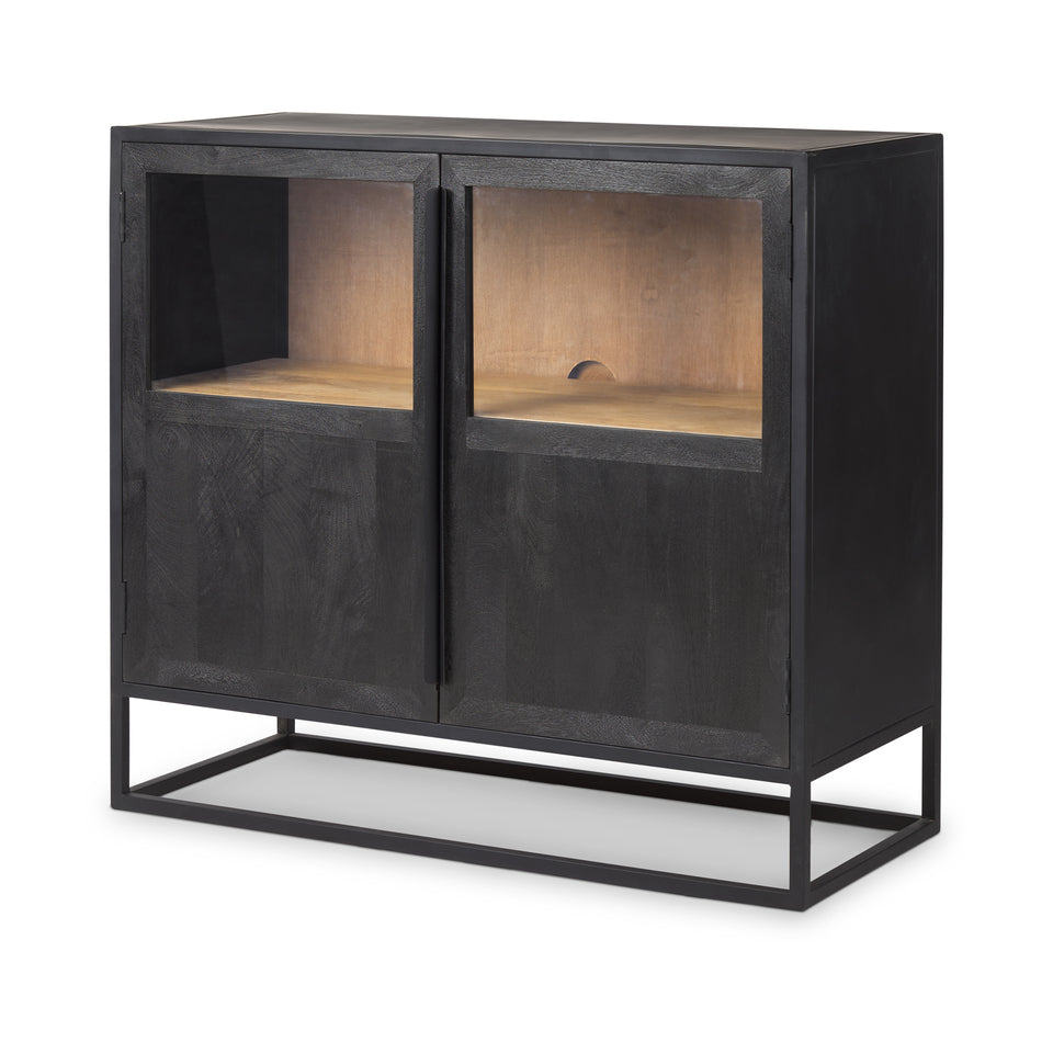 Mercana Sloan Black Wood With Black Metal Frame Accent Cabinet