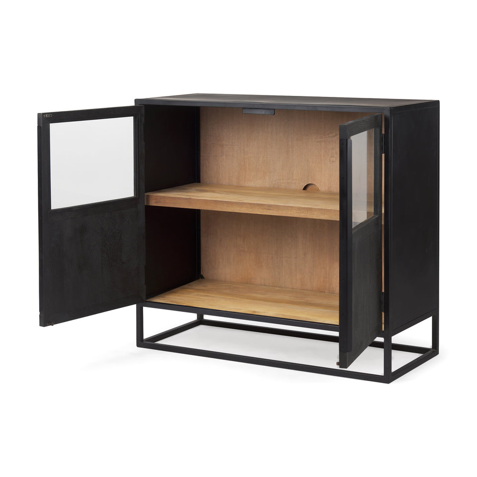Mercana Sloan Black Wood With Black Metal Frame Accent Cabinet