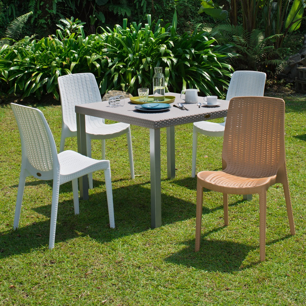 Lagoon Rue Grey/Black/Brown/Tan/Metallic Bronze/Pearl Green/White Stack-able Rattan Dinning Chair 4 Pcs Set