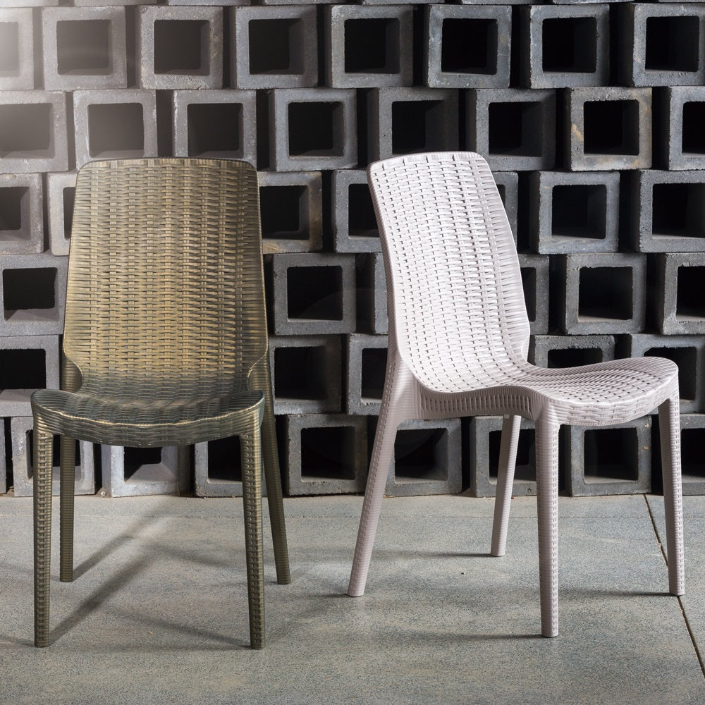 Lagoon Rue Grey/Black/Brown/Tan/Metallic Bronze/Pearl Green/White Stack-able Rattan Dinning Chair 4 Pcs Set