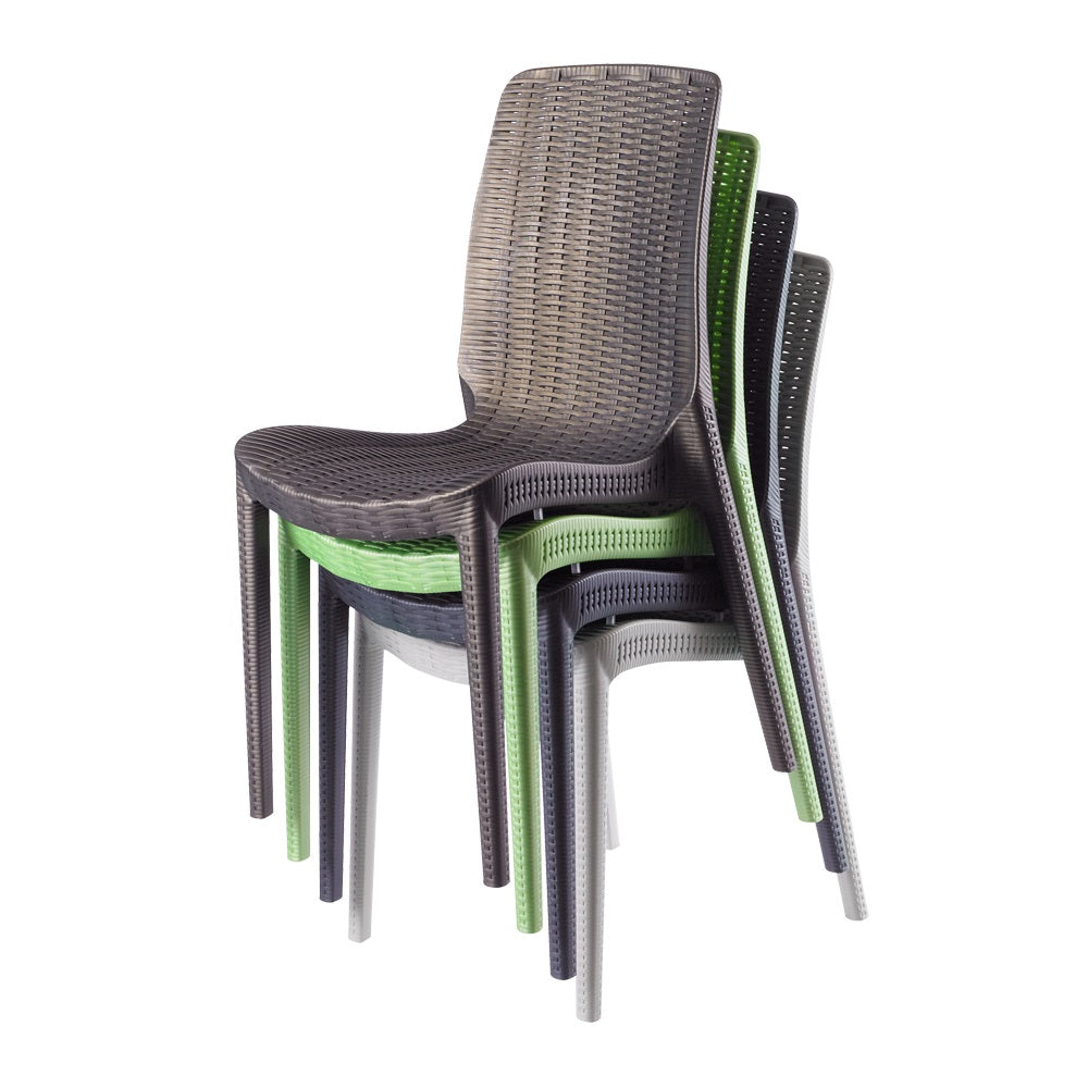 Lagoon Rue Grey/Black/Brown/Tan/Metallic Bronze/Pearl Green/White Stack-able Rattan Dinning Chair 4 Pcs Set