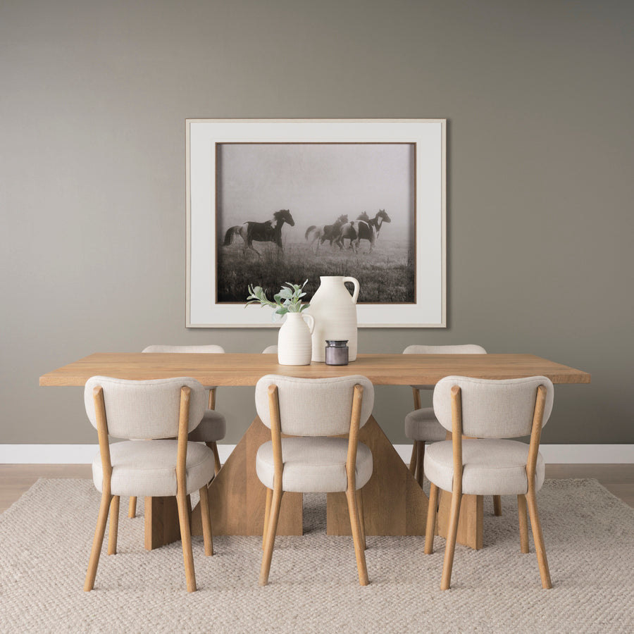 Mercana Owen Dining Chair With Medium Brown Wood and Beige Fabric