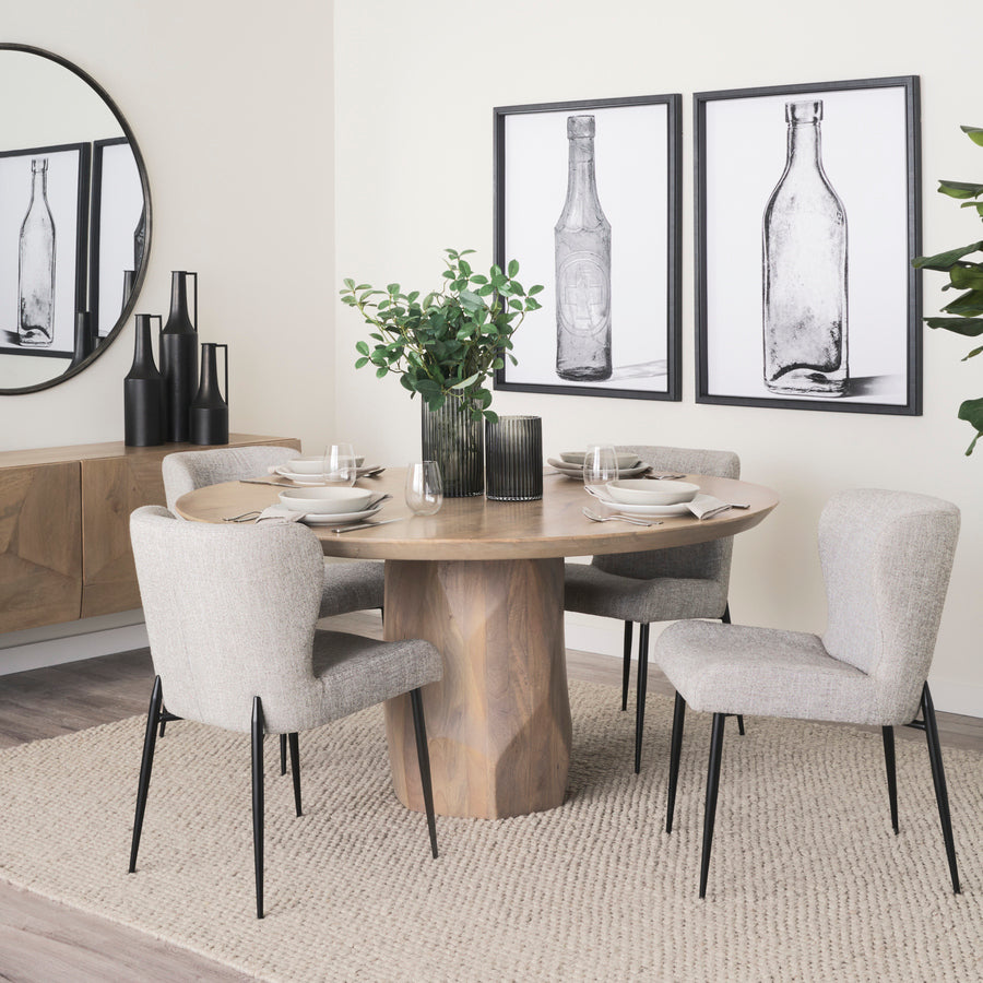 Mercana Hartt Dining Chair with Matte Black Metal Frame and Gray Fabric