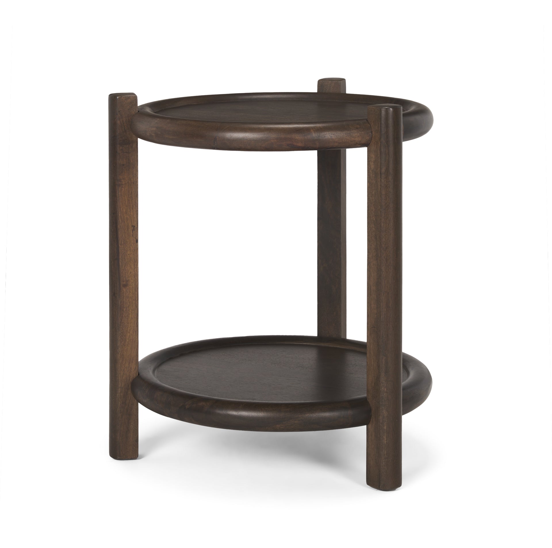 Mercana Romi Dark Brown Wood With Bottom Shelf Round Accent Table