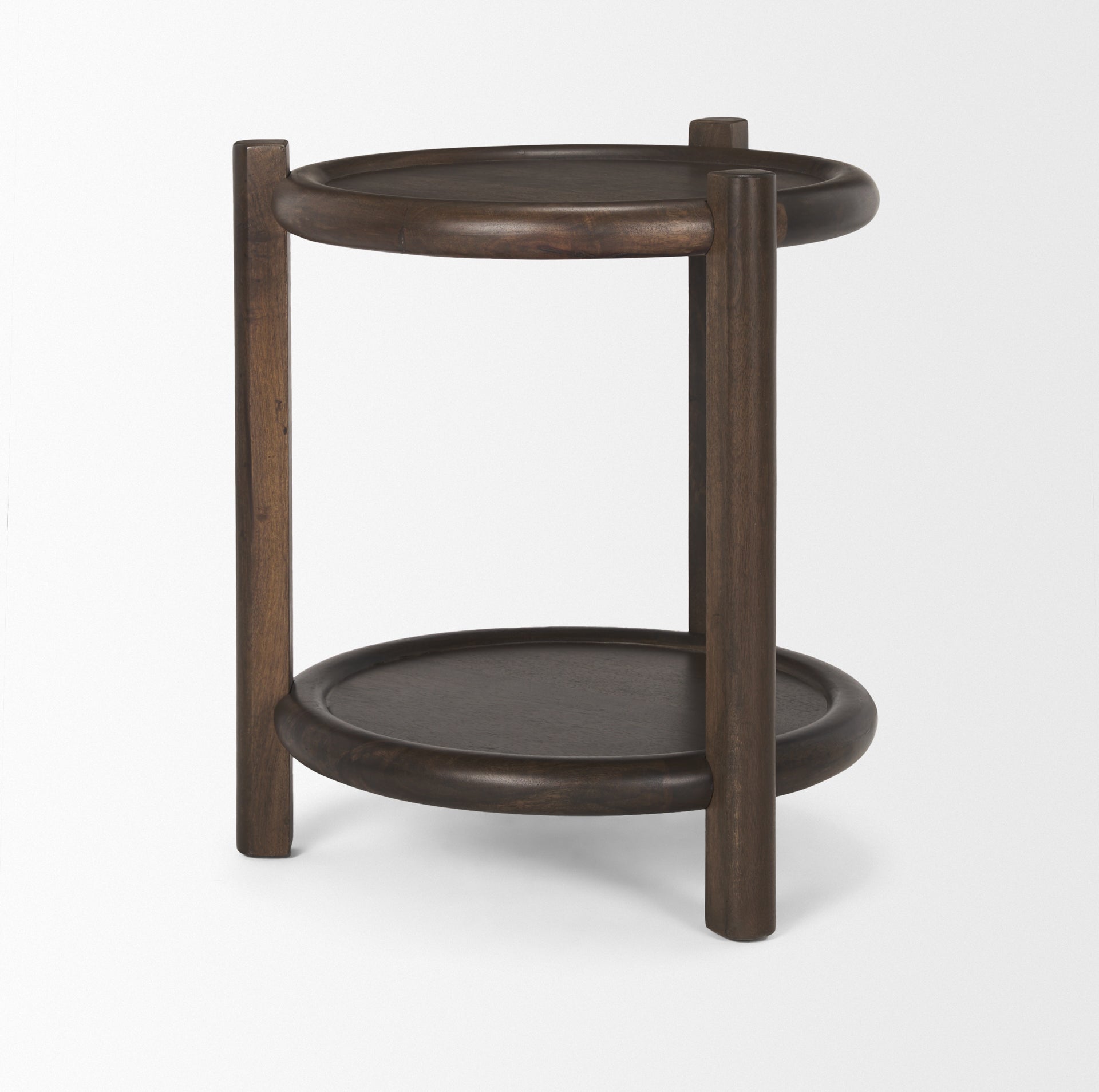 Mercana Romi Dark Brown Wood With Bottom Shelf Round Accent Table