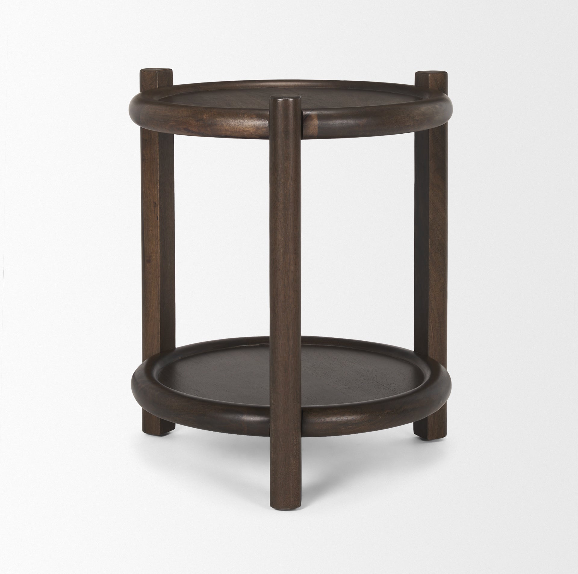 Mercana Romi Dark Brown Wood With Bottom Shelf Round Accent Table